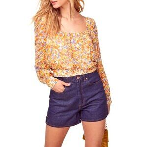 ASTR The Label‎ Orange Tangerine Floral Print Tie Back Willa Blouse Size S